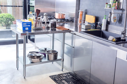 DuraSteel NSF Commercial Kitchen Table - 24 x 48 Inch Cooking Prep Stainless Steel Kitchen Island Workstation w/ Adjustable Under Shelf - Heavy Metal Backsplash Workbench For Restaurant, Home, Garage