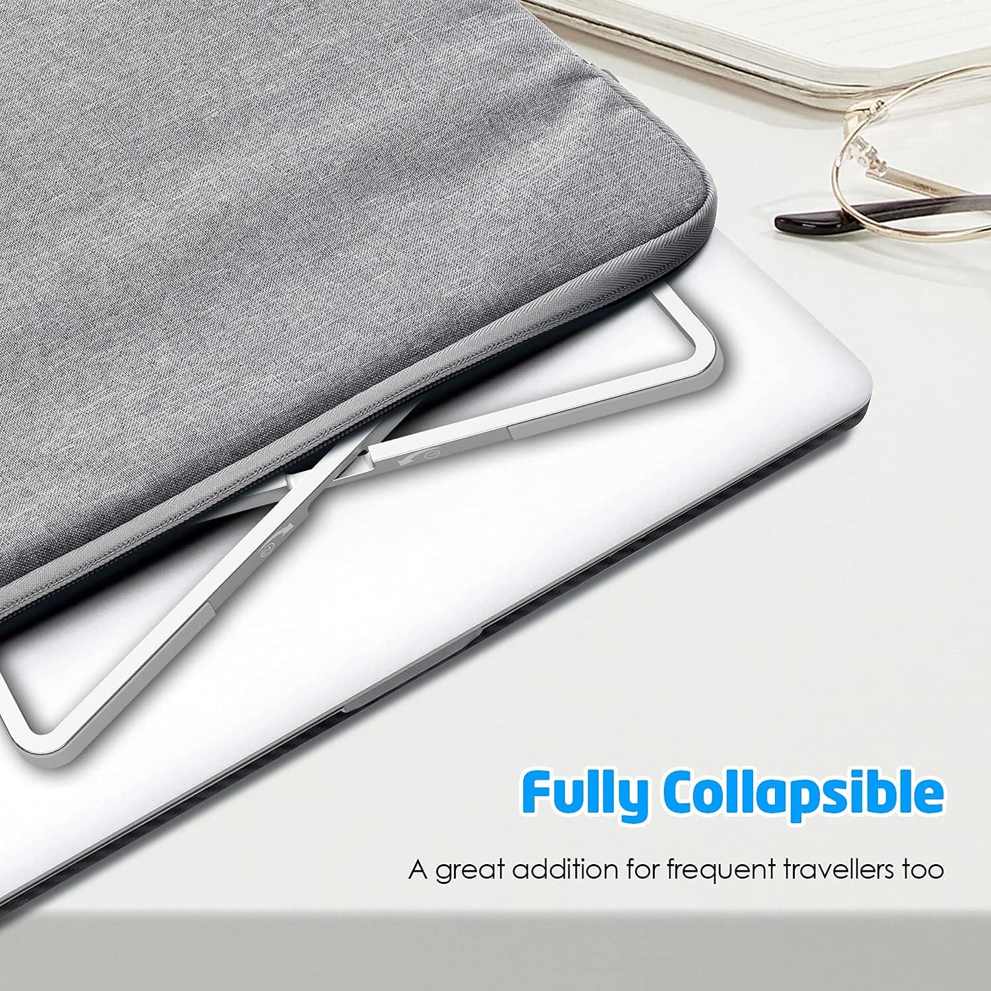 WixGear Laptop Stand for Desk - Foldable, Lightweight Aluminum Laptop Riser Holder, Portable Stand for 10-15.6” Laptops, Prevents Overheating with Non-Slip Rubbers, Travel-Friendly, Ergonomic Design
