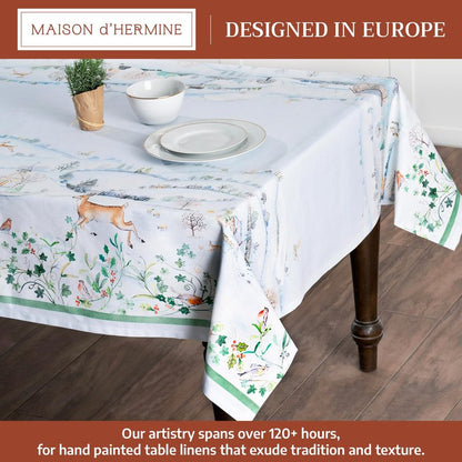Maison d' Hermine Table Cloth Rectangle Table 100% Cotton 70 x 108 Inches Fall Tablecloth Reusable Everyday Use for Thanksgiving Christmas Decorations Dining Farmhouse Party (Snowy World)