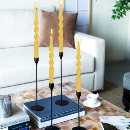 Beeswax Spiral Taper Candles Smokeless Twisted Candle Sticks 4 Pack Yellow Taper Candle Sticks 10 inch Tall Taper Candlesticks for Home Decor Dinner Wedding Emergency