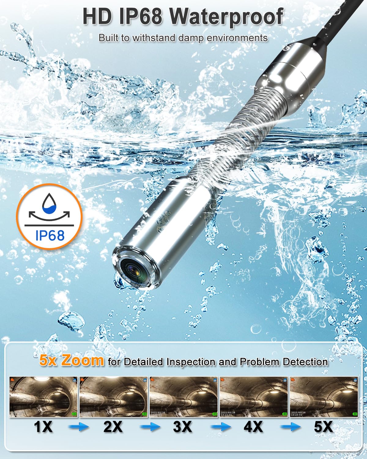 Sewer Camera, IP68 Drain Sewer Pipe Endoscope Camera 4.3" Screen with 32GB DVR,Borescopes Plumbing 8500mah Battery DVR Video Recording for Plumber (Camera 18MM)