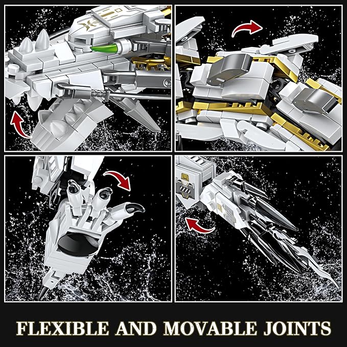 HIGH GODO Dragon Building Blocks Sets for Adults White Mechanical Dragon Animal Building Model Collectible Display Toys Cool Creative Gifts for Teens Fans (1485 Pieces)