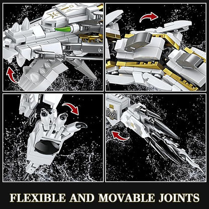 HIGH GODO Dragon Building Blocks Sets for Adults White Mechanical Dragon Animal Building Model Collectible Display Toys Cool Creative Gifts for Teens Fans (1485 Pieces)