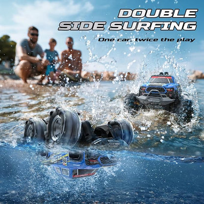 DEERC BG028 Amphibious RC Monster Truck/Boat IPX7 Waterproof Remote Control Car W/Gesture Sensing Control 2.4GHz 4WD RC Car W/ 360°RotationLED Light40mins Play RC Truck Toys for Kids Boys 6-12