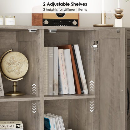 BOTLOG 71” Large Sideboard Buffet Cabinet with Storage, Farmhouse Kitchen Buffet Cabinet with Adjustable Shelves and 6 Barn Doors, Wood Coffee Wine Bar Console Table, White, Ash Grey (Ash Grey)