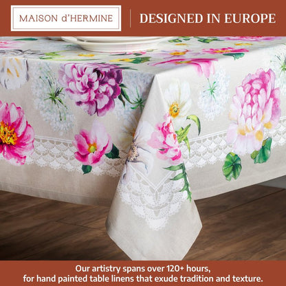 Maison d' Hermine Table Cloth Square Table 100% Cotton 54 x 54 Inches Tablecloth Reusable Decorative for Dining Kitchen Room Farmhouse Home Gifts for Mothers Day Spring Summer - Pivoine