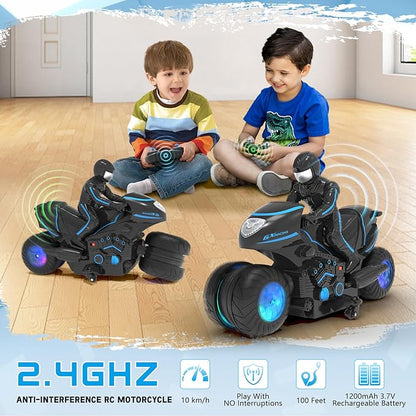 RC Motorcycle Remote Control Motorcycle with RGB Wheels Lights - 360-degree Rotations Drifts High-Speed RC Car Dirt Bike Toy for Boys 4-7 8-12 Years Kids