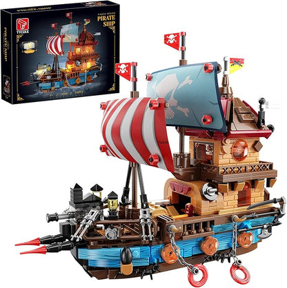 Pirate Ship Building Kit (916 Pcs) with LED Lights - Standard Brick - Compatible Creative Pirate Toy Model - Ideal Gift for Kids Teens Adults &amp Boys Ages 8-12 (Birthday/Christmas/Party)