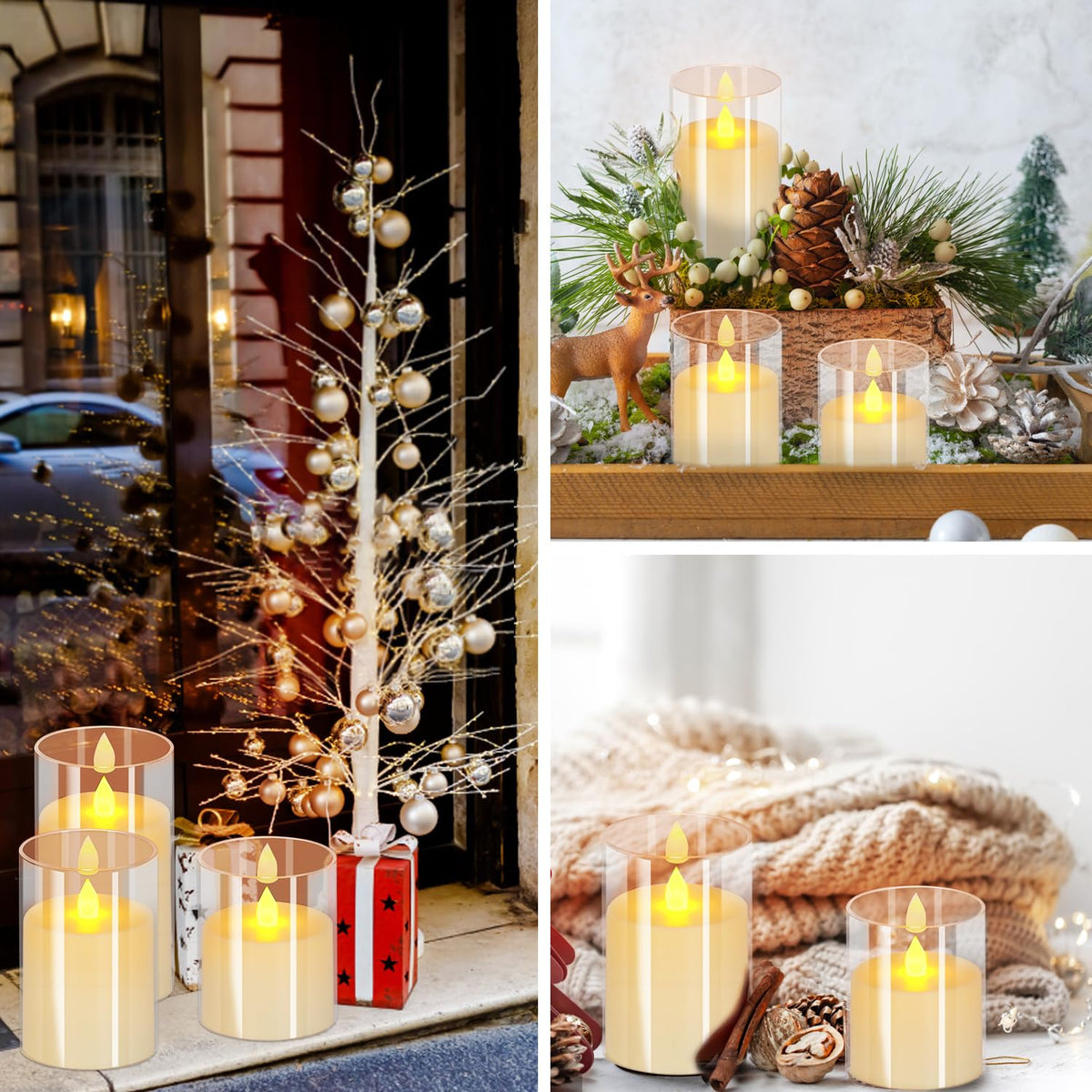 wemarry Flameless Candles 4" 5" 6" Acrylic Glass Pillars 3" Diameter Battery Operated Flickering Candles Include 8-Key Remote with Timer Function 400+ Hours (Pure White, Warm Light 3 Pack)