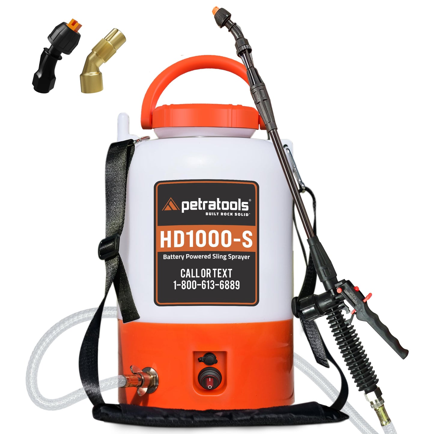 PetraTools Battery Powered Sprayer 1 Gallon - HD1000-S - Heavy Duty Electric Sprayer for Lawn and Garden Weed/Pest Control, Watering - with Battery, Charger & 2 Nozzles (1 Gallon)