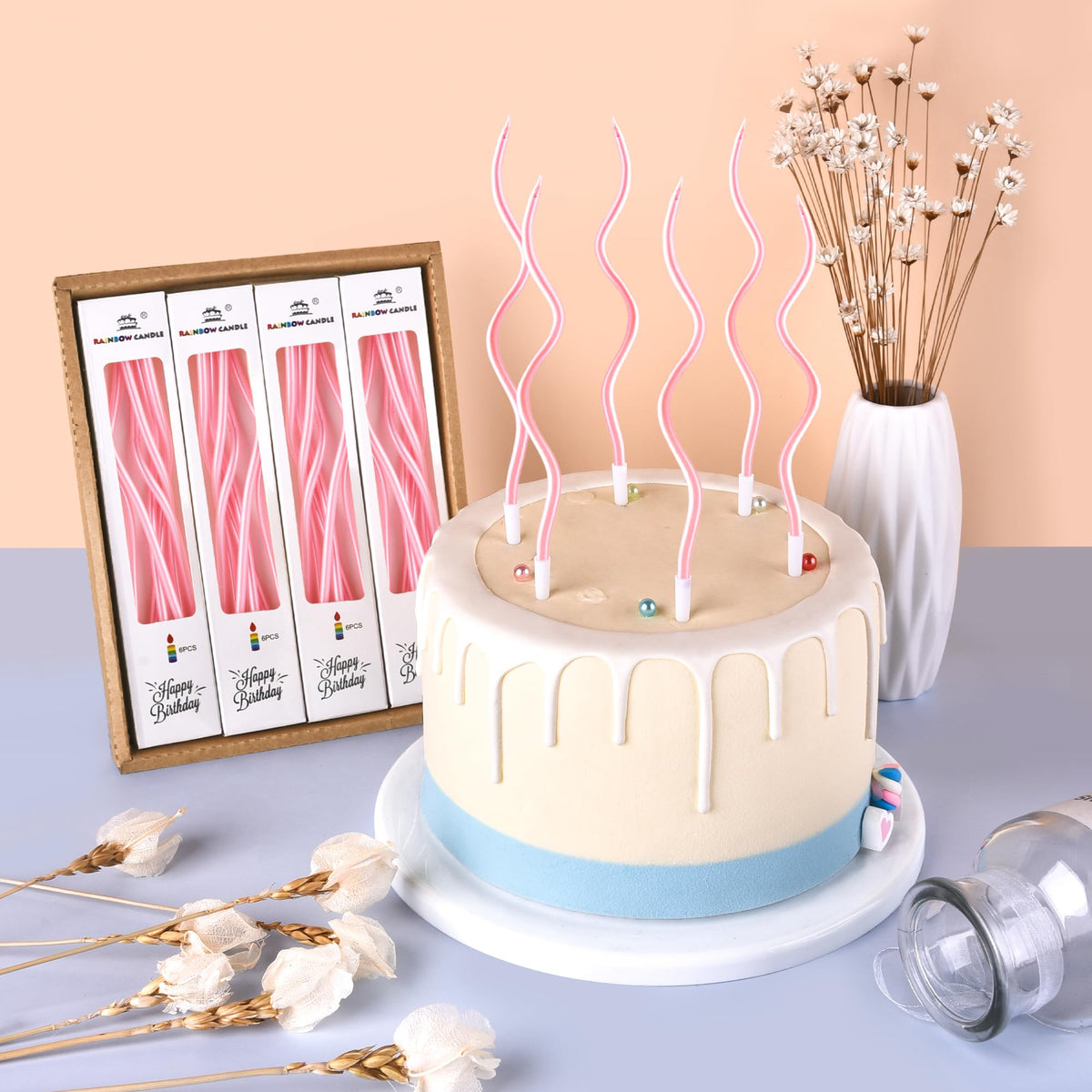 PHD CAKE 24-Count Pearl Pink Spiral Long Thin Birthday Candles, Cake Candles, Birthday Parties, Wedding Decorations, Party Candles