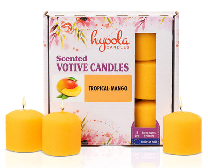 HYOOLA Scented Votive Candles - Tropical Mango Votive Candles -12 Hour Burn Time - 9 Pack - European Made