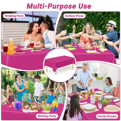 QZYL 2 Pack Picnic Table Cover, 108 x 54 Inches Hot Pink Tablecloth, Rectangle Plastic Tablecloth Disposable Table Cloth Party Tablecover, Decorative Party Supplies Decorations for Outdoor Indoor