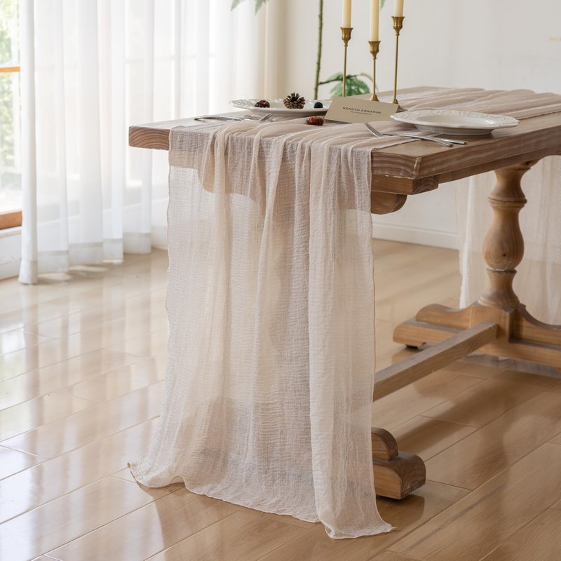 Keketoarrange 10pcs Beige Cheesecloth Table Runner Gauze Rustic 120 Inch 10 FT for Wedding Baby Shower Bridal Shower Birthday Engagement Garden Party Long Sheer Boho Spring Home Decorations