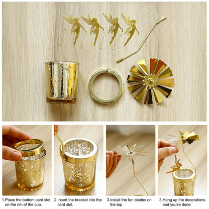 Spinning Candle Holder, Spinning Tea Light Candle Holder, Carousel Candle Spinner, Rotating Metal Tea Light Candle Holder for Table Centerpiece, Christmas, Party Decor, Gift