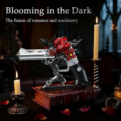 Gothic Rose Revolver Building Kit - Dark Romantic Fusion of Blood-Red Roses Twisted Thorns &amp Industrial Gears Movable Barrel Cylinder &amp Trigger Gifts Collection for Gothic Art Devotees