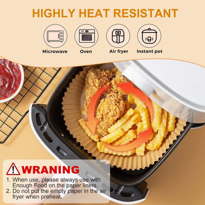 Vailnd Disposable Air Fryer Paper Liners, 9 Inch Max Xl Large Cooker Airfryer Parchment Paper Liners, 100Pcs Oil Proof Round Basket Bowl Liner Baking Paper for 8-12 QT Air Fryer Microwave