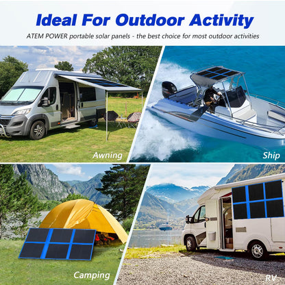 ATEM POWER 200W Portable Solar Panel, Foldable Solar Panel HPBC Chip, 20A MPPT Charger Controller 5V USB Output for 12/24V Battery/Power Station Outdoor Camper RV Hiking Durable Anti Cracking Coating