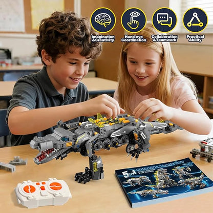 Dinasour Toys for Kids Building Set 935 PCS App &amp Remote Control Robotics Kit 5-in-1 Tyrannosaurus/Triceratop/Crocodile/Robot/Monster STEM Toys for Boys Girls Age 6 7 8 9 10 11 12+ Year Old