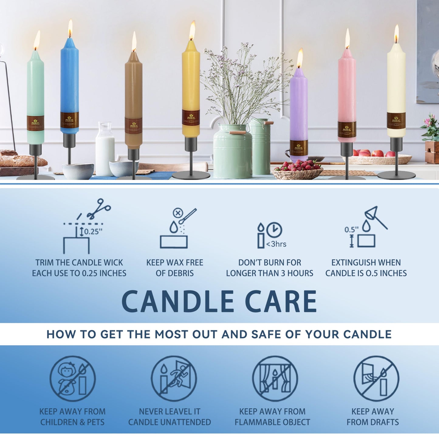 Autumn Candle Dinner Candle Unscented 4 PCS Gradient Coffee Candles Sticks 7 inch Tapered Candles Sticks for Home Holiday Wedding Party Decoration