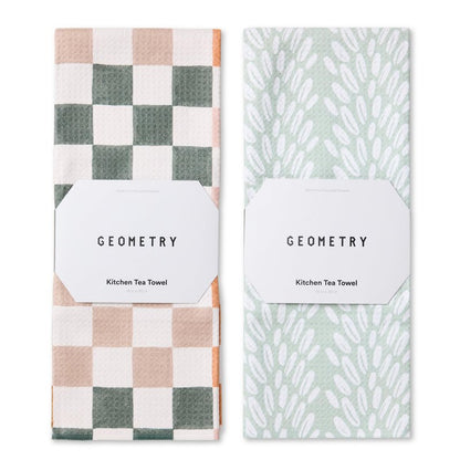 GEOMETRY Kitchen Tea Towels - Quick Dry Microfiber Dish Towels for Kitchen Checkmate CA, 18" x 30" 2-Pack