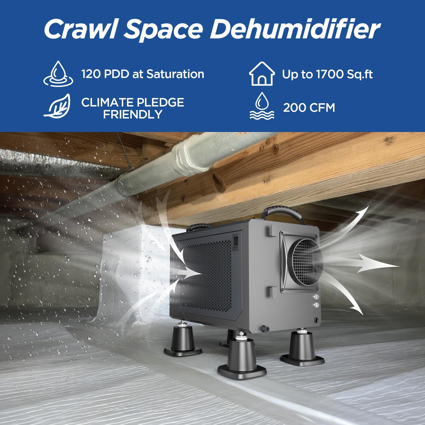 120 Pint Crawl Space Dehumidifier Commercial Dehumidifier for Basement,Ducted Whole House Dehumidifiers with Drain Hose,for Attic, Garage, Home, Industrial, Water Damage,24H Timer,Auto Defrost