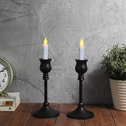 CVHOMEDECO. Flickering Taper Candles LED Drip Flameless Candles, Battery Operated with Timer, White, 4-3/4 Inch, Set of 4