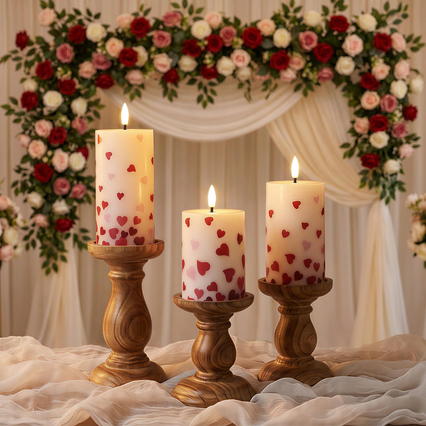 JOIONE Flameless Pillar Candles with Remote, 3 Pack Battery Operated Real Wax LED Candles, Perfect for Home Decorations Fireplace Table, Heart Sticker