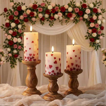 JOIONE Flameless Pillar Candles with Remote, 3 Pack Battery Operated Real Wax LED Candles, Perfect for Home Decorations Fireplace Table, Heart Sticker