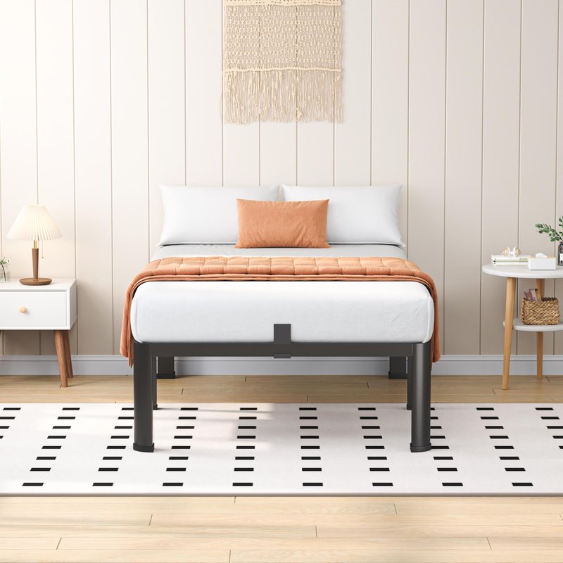 VIPSHOW 18 Inch Twin Heavy Duty 3500 lbs Bed Frame with Round-Corner Legs & Anti-Squeak Design – Quick Assembly Metal Platform, No Box Spring Needed