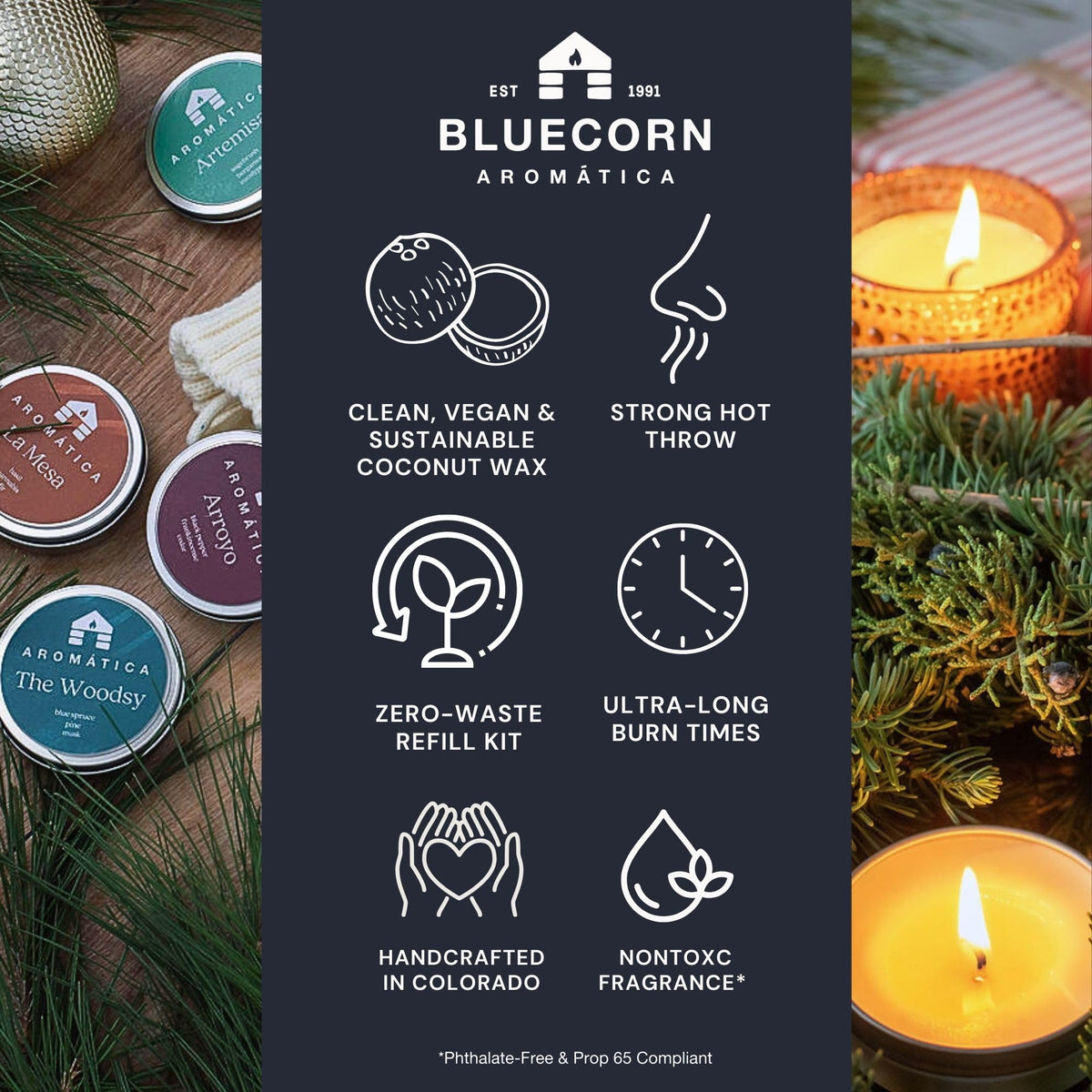 Bluecorn Aromática Scented Candle Tin, Lily, Foliage & Violet Scent, Vegan Coconut Wax, Clean Burning & Long Lasting Candle, Room Decor, Gifts for Women and Men, Made in USA, 8 Oz