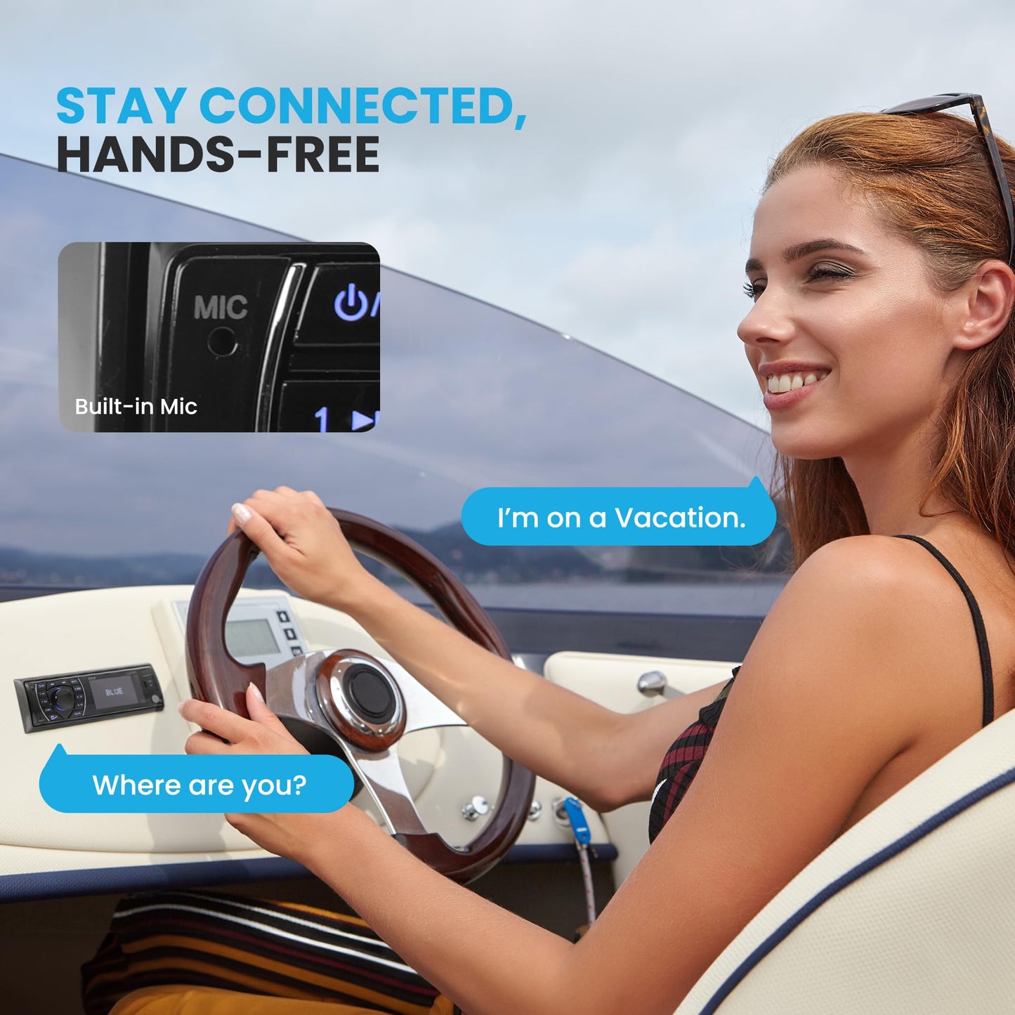 Pyle 300W Bluetooth Marine Stereo Receiver - Single DIN In-Dash AM/FM Radio with USB/SD - AUX - MP3 - Built-in Mic - EQ - Wireless Music Streaming - Remote - 12V - PLMRM29BT