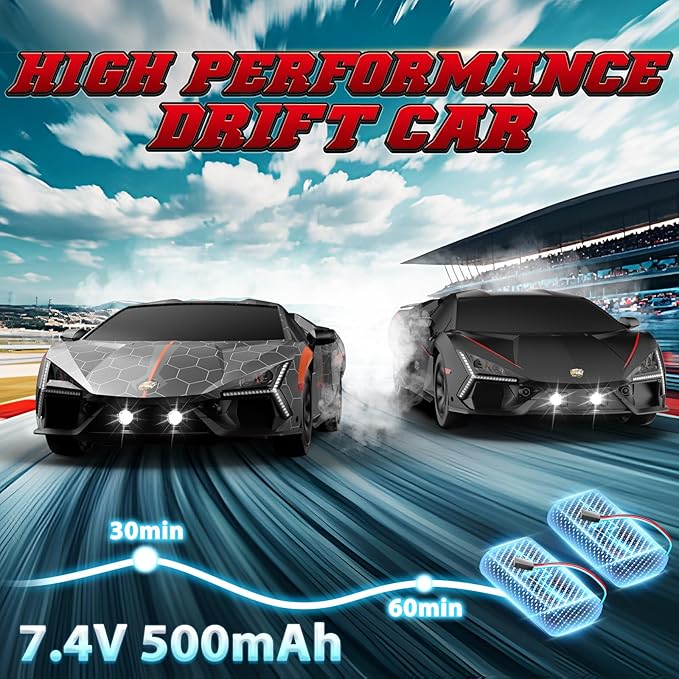 RC Drift Car 1:16 Remote Control Car 2.4Ghz High Speed RC Cars 4WD Racing Sport Toy Cars with LED Lights Spray Drifting Tires 2 Batteries for Kids Boys Girls Adults Birthday Christmas