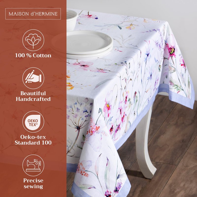 Maison d' Hermine Table Cloth Square Table 100% Cotton 54 x 54 Inches Tablecloth Reusable Decorative for Dining Kitchen Room Farmhouse Home Gifts for Mothers Day Spring Summer - Summer Floral