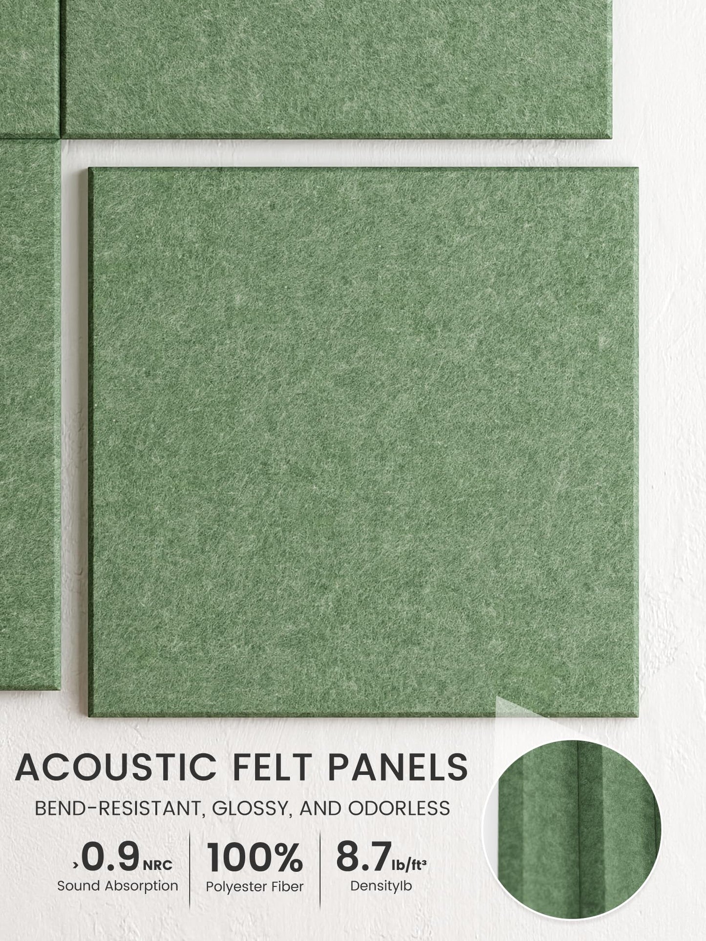 Bumusty Large Cork Board 48" x 36" Alternative - 12 Pack Felt Wall Tiles with 70 Safe Removable Adhesive Tabs, 30 Pushpins, Cork Boards for Walls Pin Board Bulletin Board Office Decor (Moss Green)