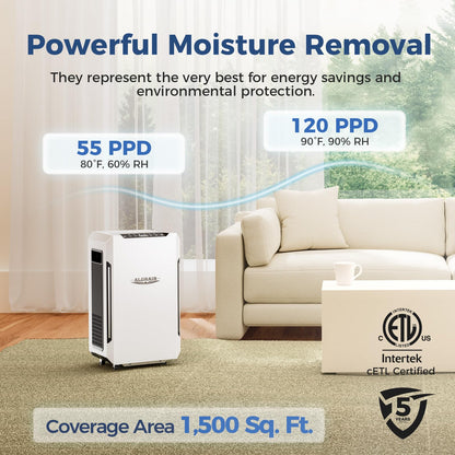 ALORAIR 120 Pints Commercial Grade Dehumidifier with Pump & Drain Hose SLGR Tech High Efficient Industrial Dehu for Bedroom, Basement, Bathroom, Home Use, Garage, Warehouse, 6 Years Limited Warranty