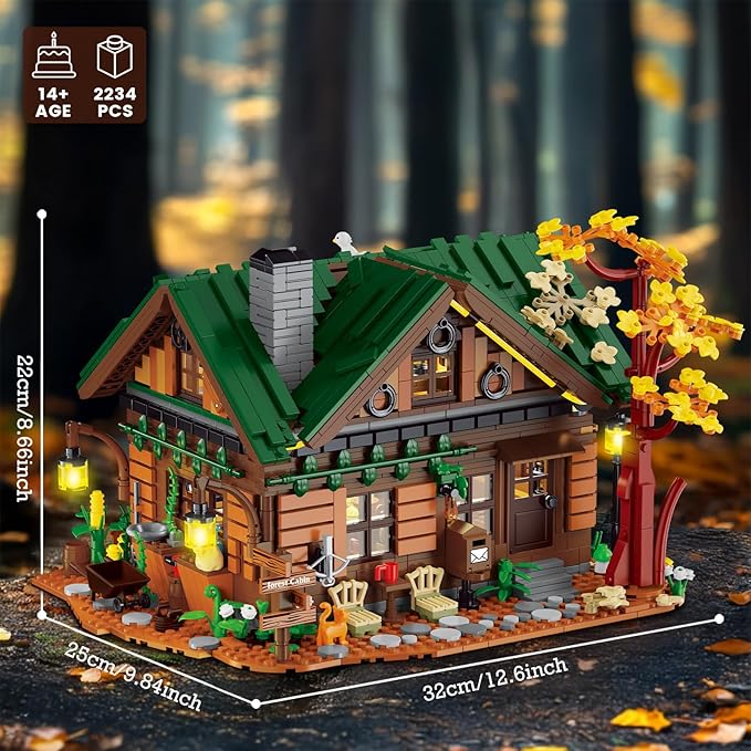 NUTCRACKER Medieval Forest Cabin Building Set with LED Light Retro Forest Log Wood House Construction Model Toy Building Set Easter Gifts for Adults Teens 14+（2234 Pieces