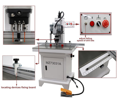 TECHTONGDA Hinge Boring Drill Press Machine Woodworking Wood Electric Pneumatic Hole Puncher 0-2inch Drilling Depth Single Head 48-6