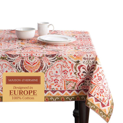Maison d' Hermine Table Cloth Rectangle Table 100% Cotton 70 x 140 Inches Fall Tablecloth Reusable Everyday Use for Thanksgiving Christmas Decorations Dining Farmhouse Party (Damask)