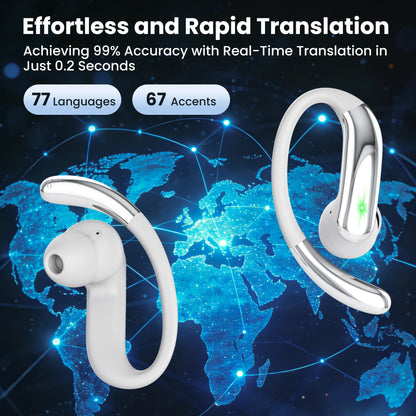 RichEast AI Translation Earbuds Real Time 50H Playtime Translator Ear Buds Audifonos Traductores Inglés Español 4-in-1 Translator Wireless Earphones for Trave/l Business/Learning Beige