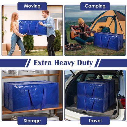 RMOHRO 12 Pack Moving Bags with Full-Open Side Zipper, Extra Large 93L Heavy Duty Waterproof Foldable Storage Totes for College Dorm, Moving & Home Organization Blue