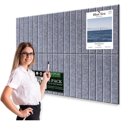 Large Cork Bulletin Board for Wall 36"x24", 6 Pack Felt Slat Wall Panel Tiles with 30 Pushpins, 25 Safe Removable Adhesive Tabs, Decorative Pin Board Tack Board for Office Home School