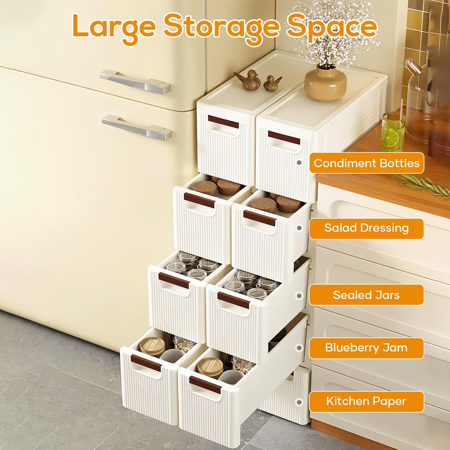 5 Drawers Slim Bathroom Storage Cabinet Dresser, Narrow Plastic Rolling Cart Organizer with Drawers, for Small Spaces, Kitchen, Laundry, Office, Bedroom, White