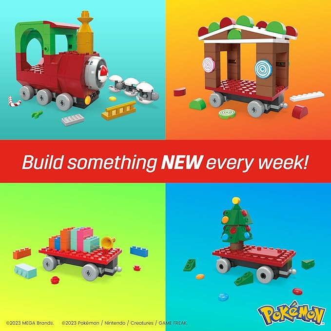 MEGA Pokemon Action Figure Building Toys Holiday Train with 373 Pieces 4 Poseable Characters Gift Idea for Kids