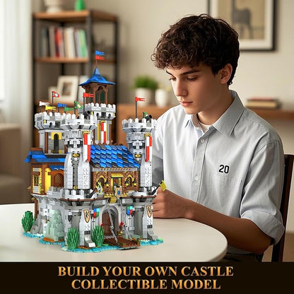 Reobrix Medieval Castle Building Sets for Adults Medieval Architecture Set with Light Collectible Model or Home Office Decor Street View House Building Kits 66006