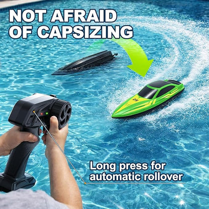 Remote Control Boat with 7-Mode Colorful LED Lights10 Inch RC Boat15KM/H High Speed2.4GHz3 Speed Modes2 Rechargeable BatteriesAuto Flip RecoveryPool &amp Lake Racing Gifts for Kids &amp Adult