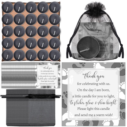 50 Sets Baby Shower Party Favors Including 50 Pcs Unscented Tealight Baby Shower Candles Gift Bags Cards for Gender Reveal Party Supplies(Black)