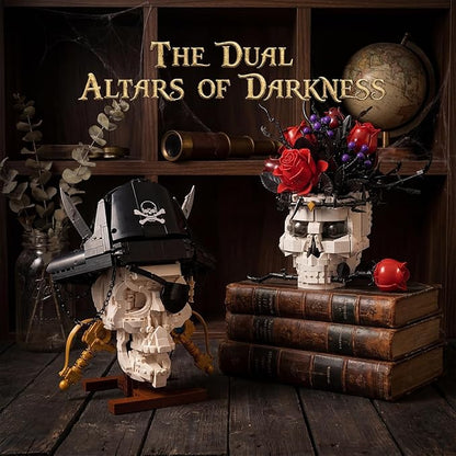 Gothic Pirate Skull Building Set for AdultsHorror Skeleton Head Model with Display Base Cool Unique Ideal Building Block Sets for Home Table Decor (1167 PCS)