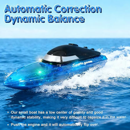 RC Boat with 1800mAh Battery Transparent Remote Control Boat with 10 LED Lights Auto Reverse 2.4 GHz Double Waterproof Racing Speedboat Toy for Kids and Adults Gift for Boys Girls for Lake &amp Po
