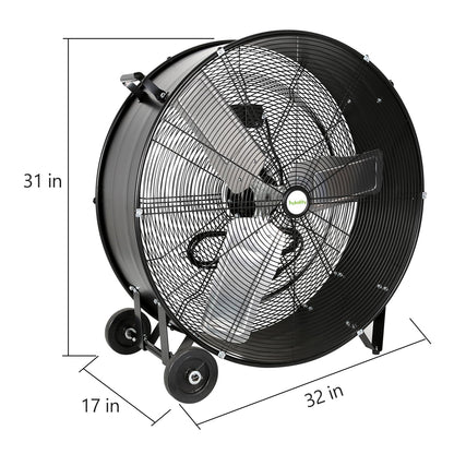hykolity 30 inch High Velocity Drum Fan, 2-Speed Heavy Duty Industrial Shop Fan Up to 13000 CFM, Commercial Floor Fan for Warehouse, Workshop, Garage and Basement, Black